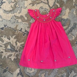 Charming Pink Kids Dress with Embroidery & Smocking 2T